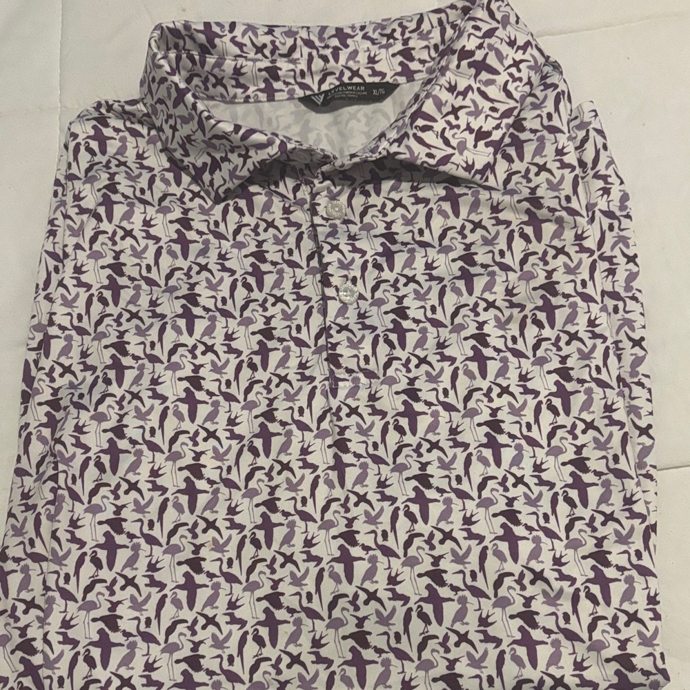 Level wear Men's Patterned Polo Shirt - Purple and White